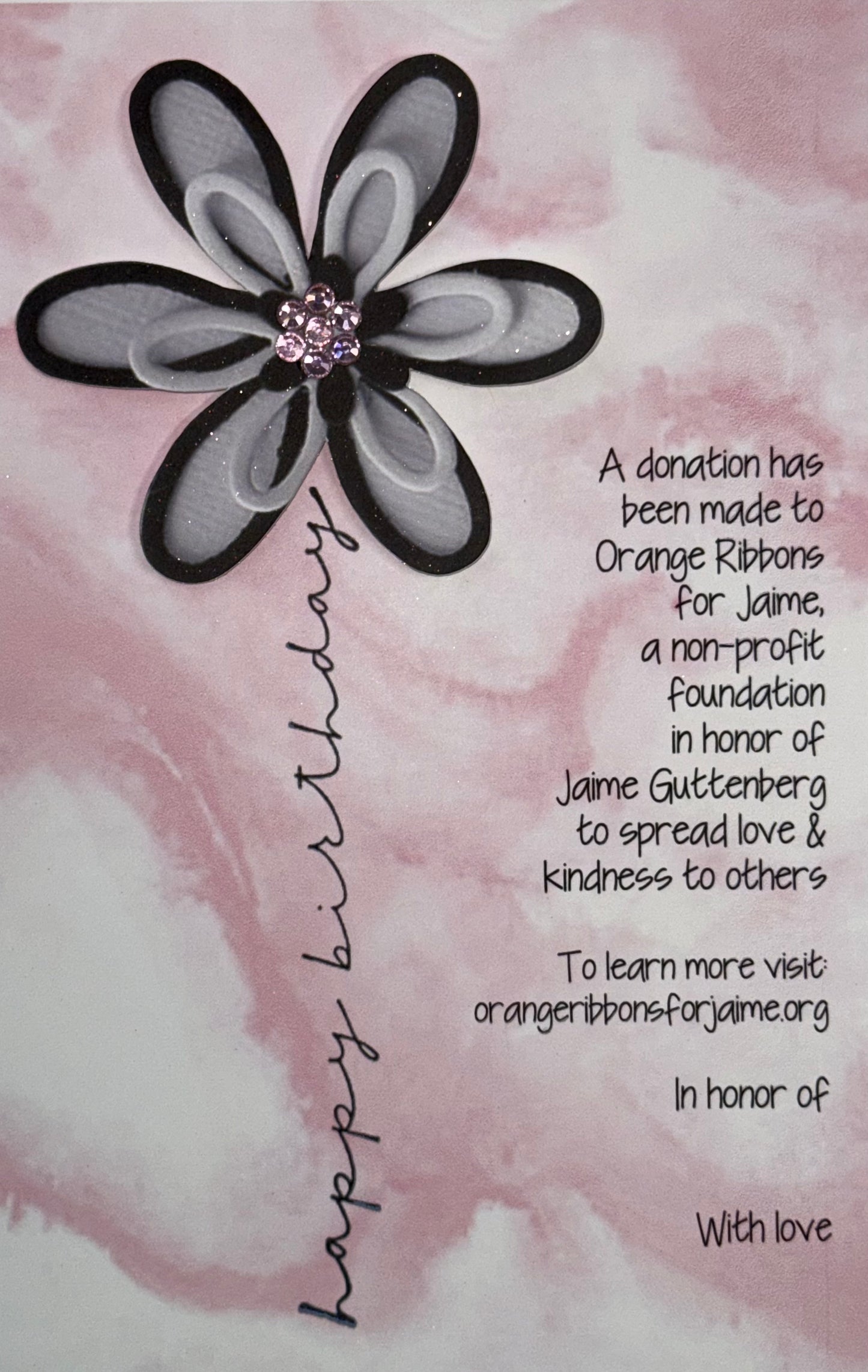 Birthday Card (pink watercolor black and white flower) [THREE NON-PERSONALIZED CARDS]