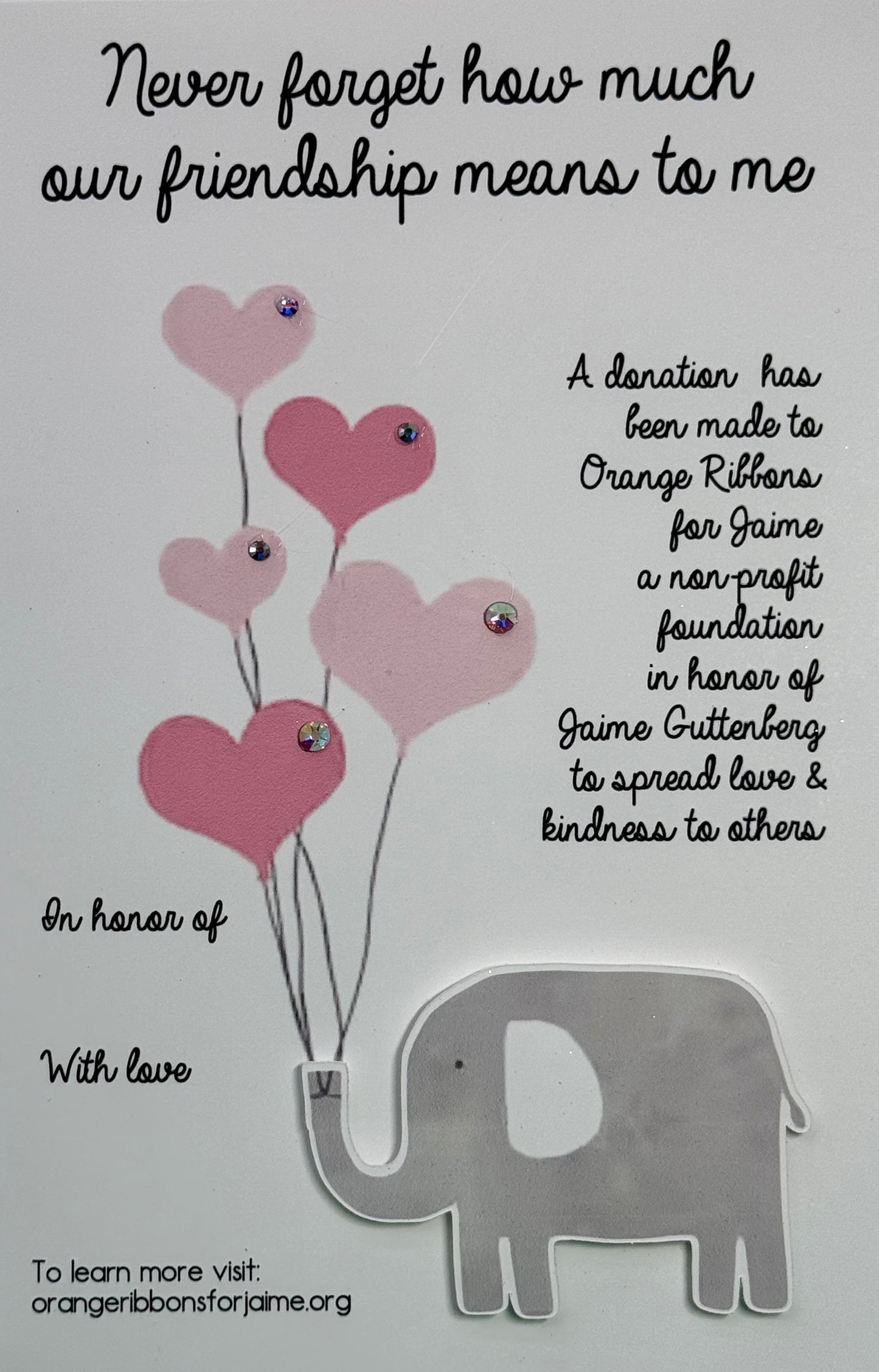 Friendship Cards (Elephant with Hearts) (THREE NON-PERSONALIZED CARDS)